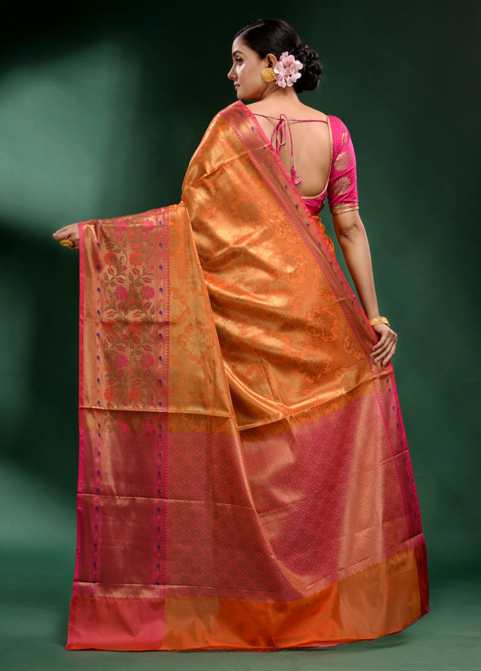 Peach Dupion Silk Saree With Blouse Piece - Indian Silk House Agencies