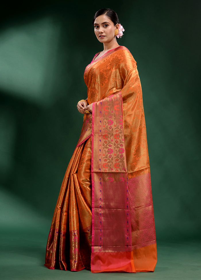 Peach Dupion Silk Saree With Blouse Piece - Indian Silk House Agencies