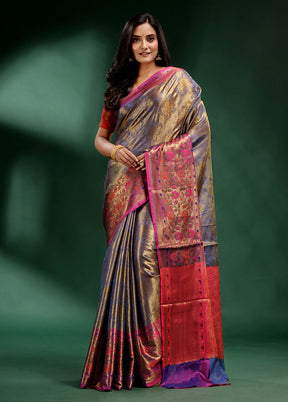 Grey Dupion Silk Saree With Blouse Piece - Indian Silk House Agencies