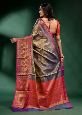 Grey Dupion Silk Saree With Blouse Piece - Indian Silk House Agencies