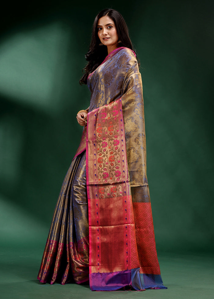 Grey Dupion Silk Saree With Blouse Piece - Indian Silk House Agencies