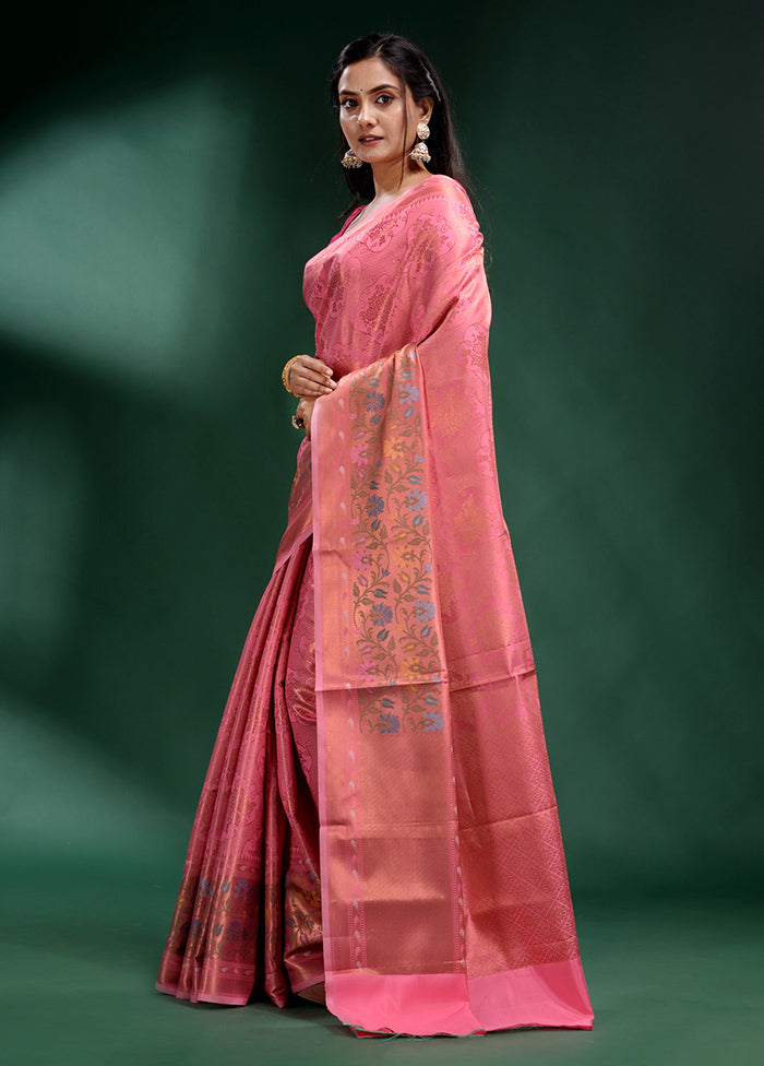 Pink Dupion Silk Saree With Blouse Piece - Indian Silk House Agencies