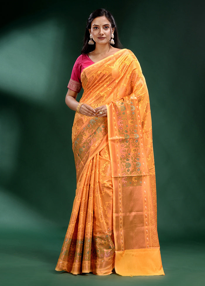 Yellow Dupion Silk Saree With Blouse Piece - Indian Silk House Agencies