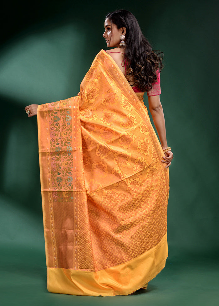 Yellow Dupion Silk Saree With Blouse Piece - Indian Silk House Agencies