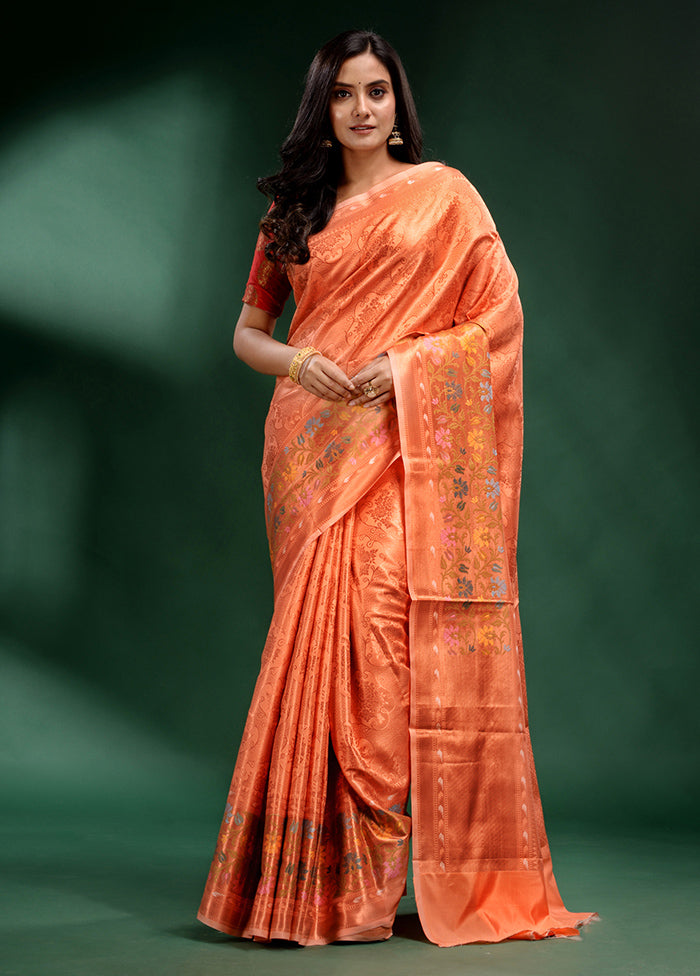 Peach Dupion Silk Saree With Blouse Piece - Indian Silk House Agencies