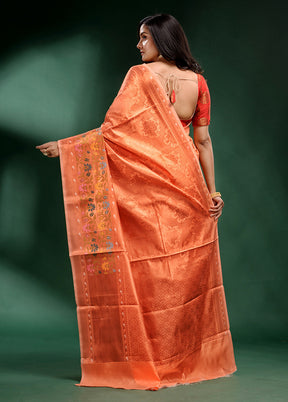 Peach Dupion Silk Saree With Blouse Piece - Indian Silk House Agencies