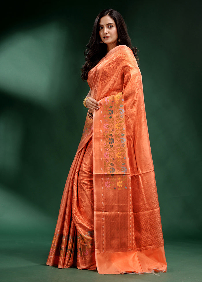 Peach Dupion Silk Saree With Blouse Piece - Indian Silk House Agencies