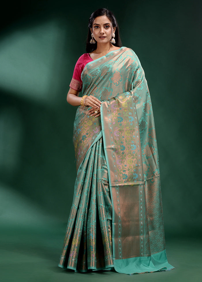 Sky Blue Dupion Silk Saree With Blouse Piece - Indian Silk House Agencies