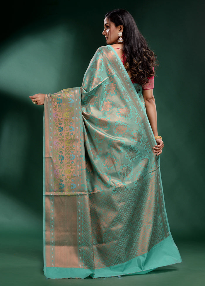 Sky Blue Dupion Silk Saree With Blouse Piece - Indian Silk House Agencies