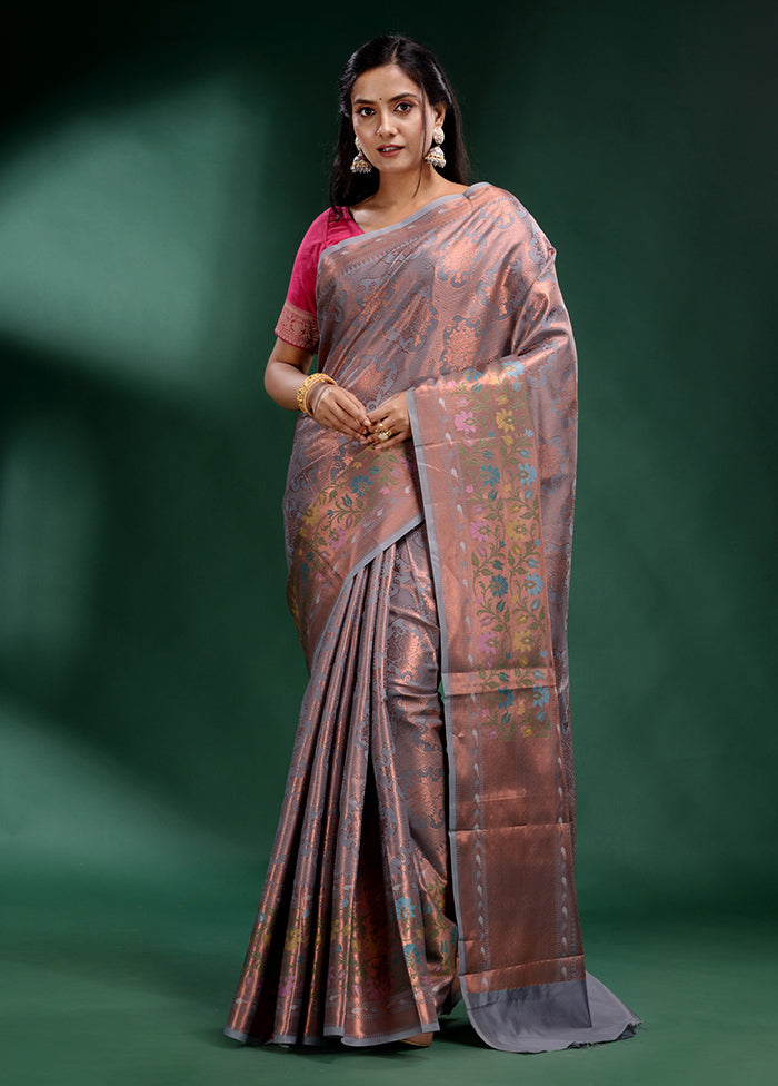 Grey Dupion Silk Saree With Blouse Piece - Indian Silk House Agencies