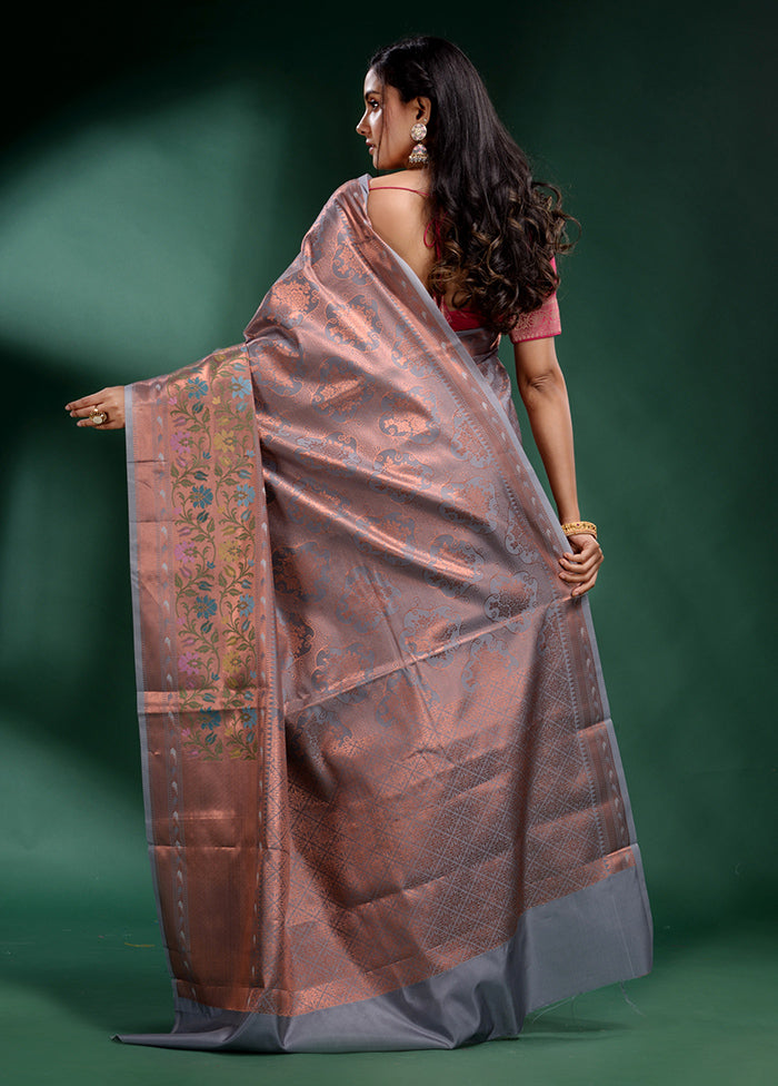 Grey Dupion Silk Saree With Blouse Piece - Indian Silk House Agencies