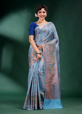 Sky Blue Dupion Silk Saree With Blouse Piece - Indian Silk House Agencies