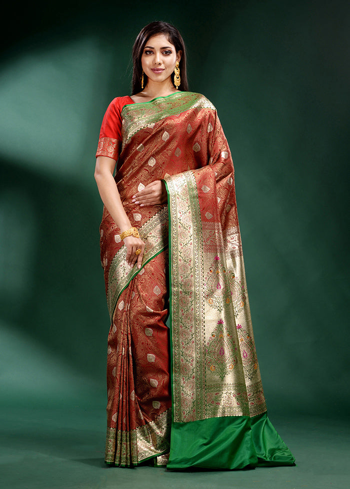 Red Spun Pure Silk Saree With Blouse Piece - Indian Silk House Agencies