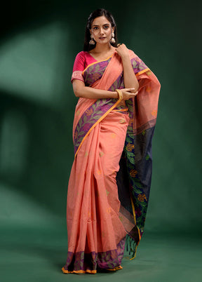 Peach Spun Silk Saree With Blouse Piece - Indian Silk House Agencies