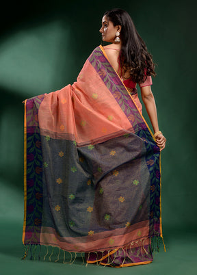 Peach Spun Silk Saree With Blouse Piece - Indian Silk House Agencies