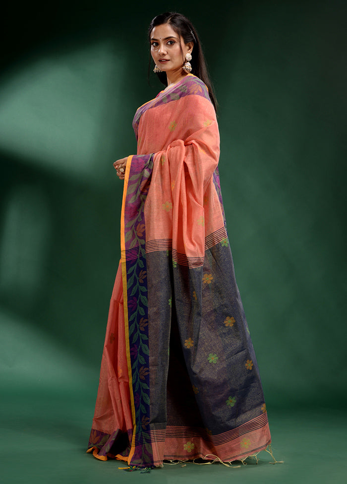 Peach Spun Silk Saree With Blouse Piece - Indian Silk House Agencies