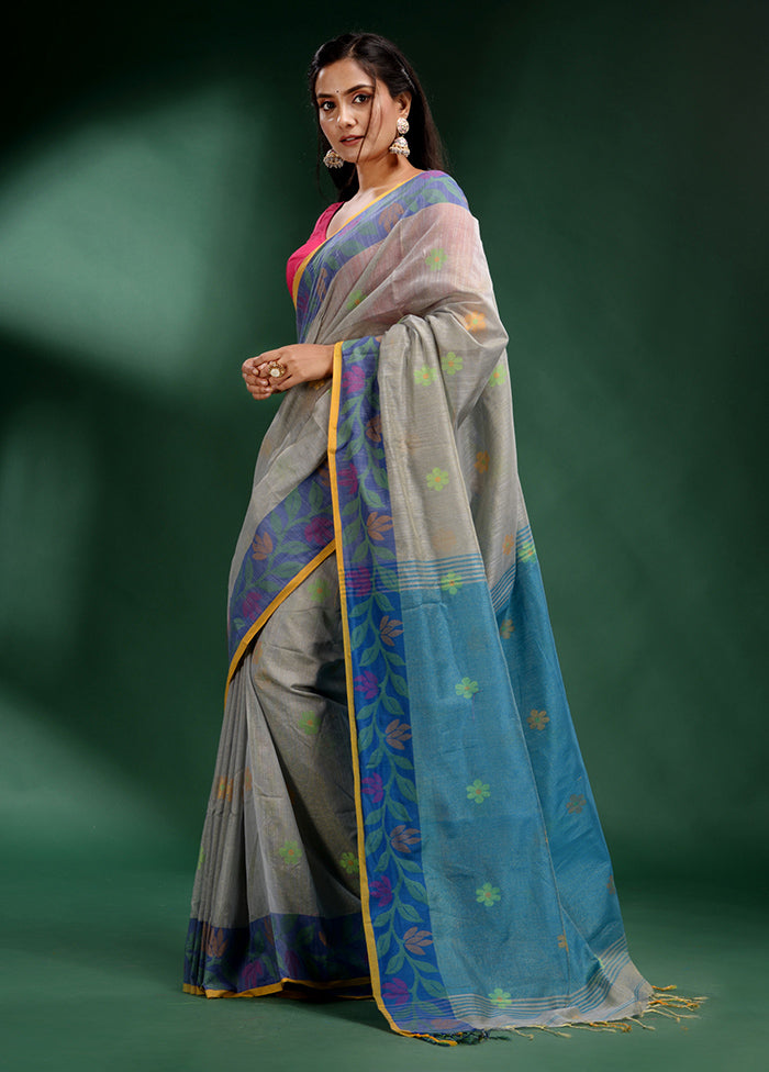 Grey Spun Silk Saree With Blouse Piece - Indian Silk House Agencies