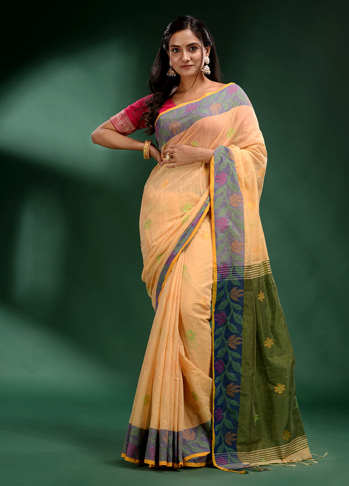 Light Yellow Spun Silk Saree With Blouse Piece - Indian Silk House Agencies