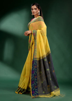 Yellow Spun Silk Saree With Blouse Piece - Indian Silk House Agencies