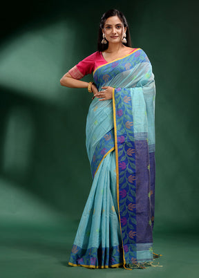 Sky Blue Spun Silk Saree With Blouse Piece - Indian Silk House Agencies