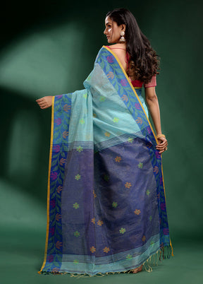 Sky Blue Spun Silk Saree With Blouse Piece - Indian Silk House Agencies