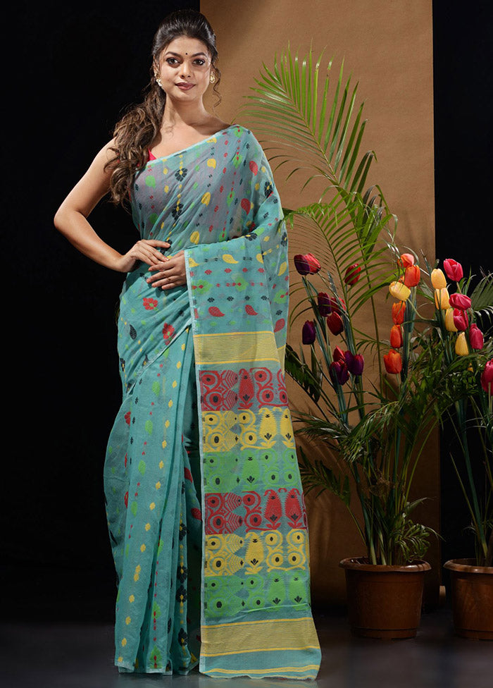 Sea Green Tant Saree Without Blouse Piece - Indian Silk House Agencies