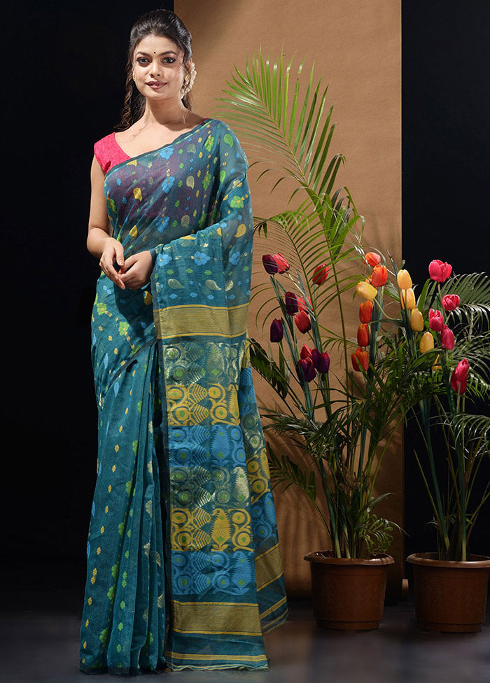 Blue Tant Saree Without Blouse Piece - Indian Silk House Agencies