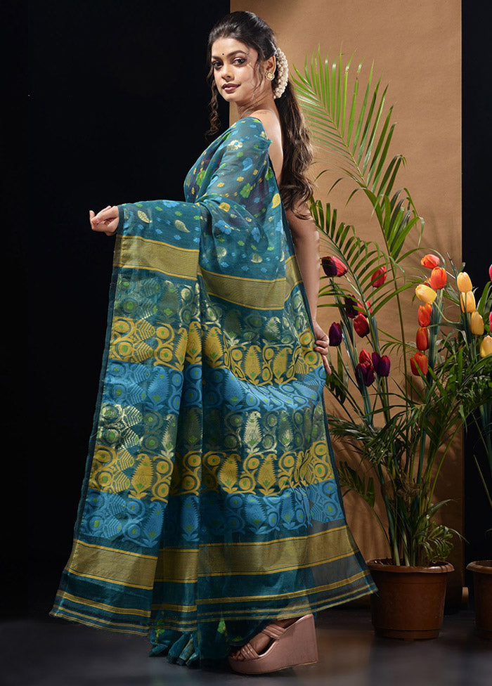 Blue Tant Saree Without Blouse Piece - Indian Silk House Agencies