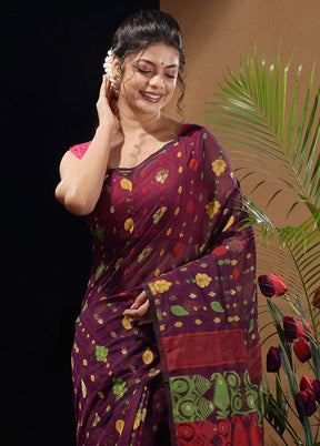 Magenta Tant Saree Without Blouse Piece - Indian Silk House Agencies