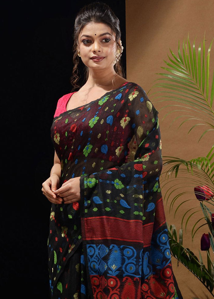 Black Tant Saree Without Blouse Piece - Indian Silk House Agencies