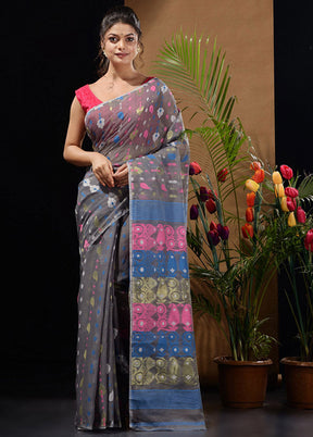 Grey Tant Saree Without Blouse Piece - Indian Silk House Agencies