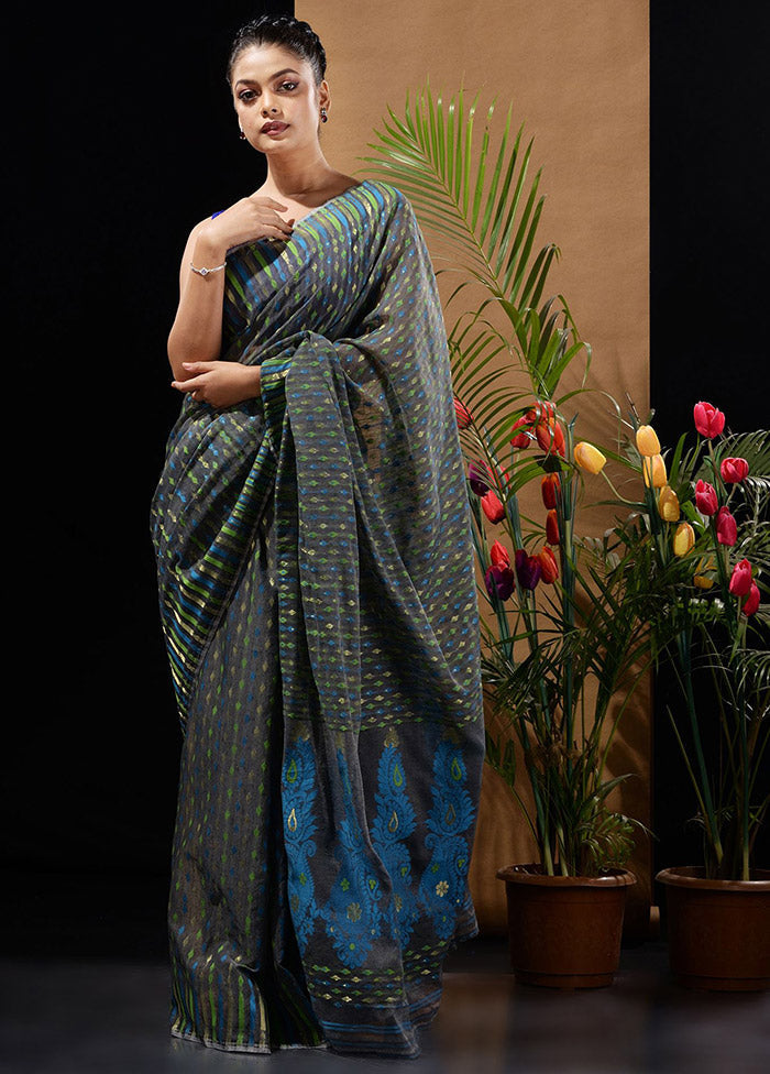 Grey Tant Saree Without Blouse Piece - Indian Silk House Agencies