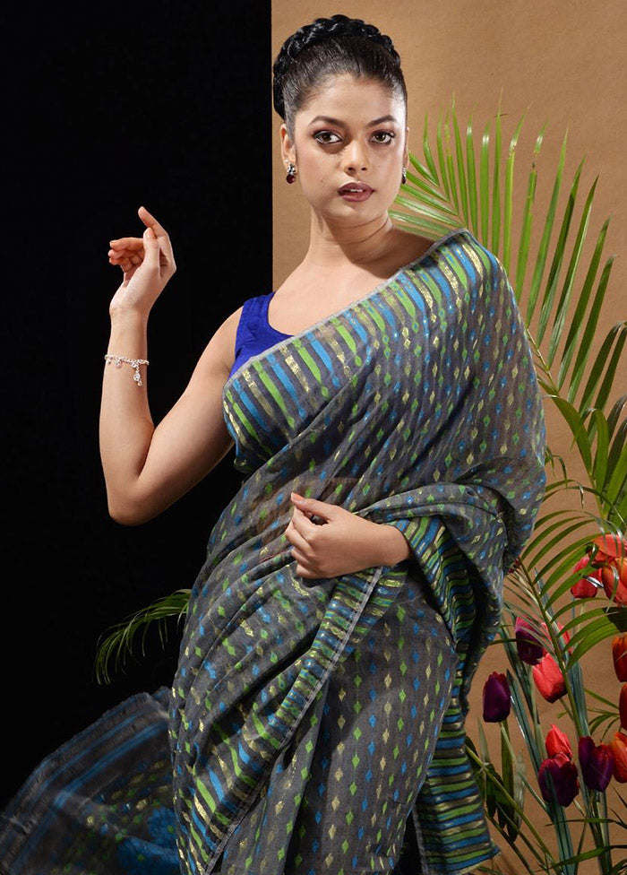 Grey Tant Saree Without Blouse Piece - Indian Silk House Agencies