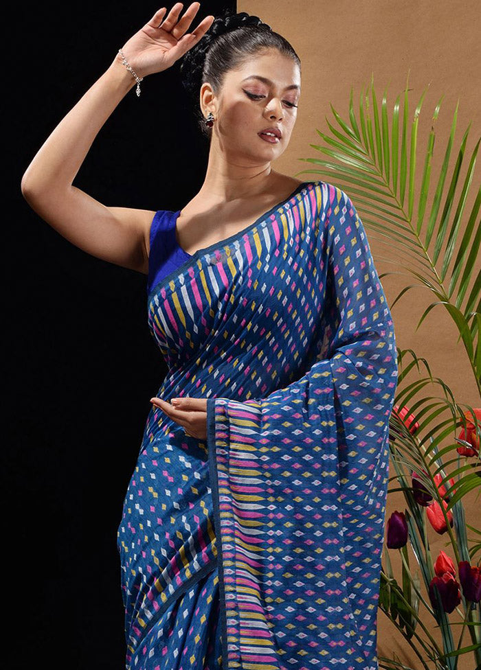 Blue Tant Saree Without Blouse Piece - Indian Silk House Agencies