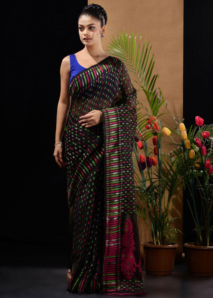 Black Tant Saree Without Blouse Piece - Indian Silk House Agencies