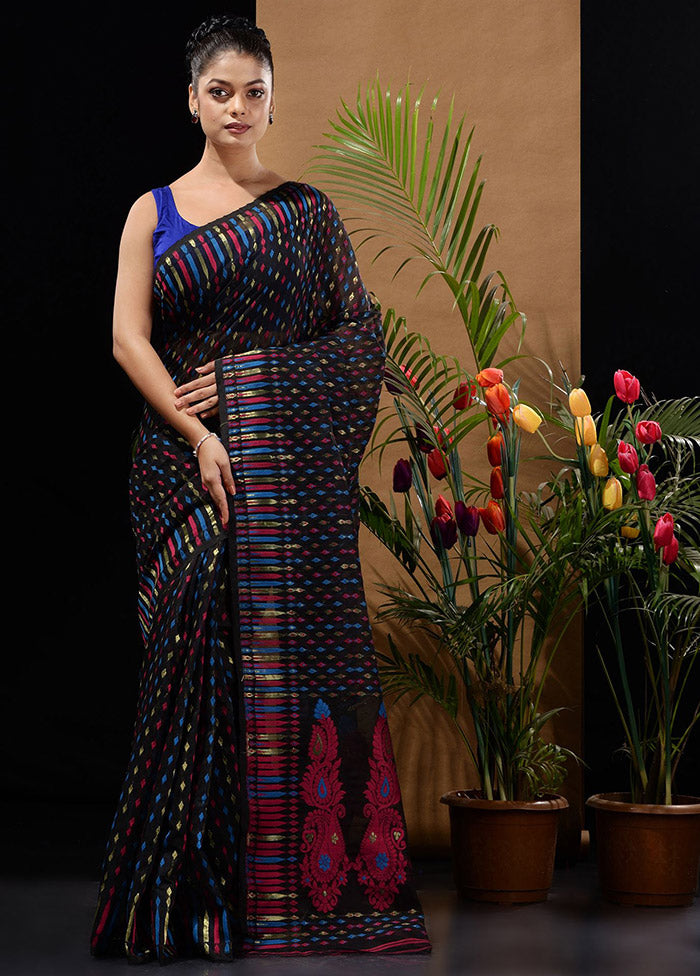 Black Tant Saree Without Blouse Piece - Indian Silk House Agencies