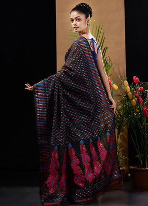 Black Tant Saree Without Blouse Piece - Indian Silk House Agencies