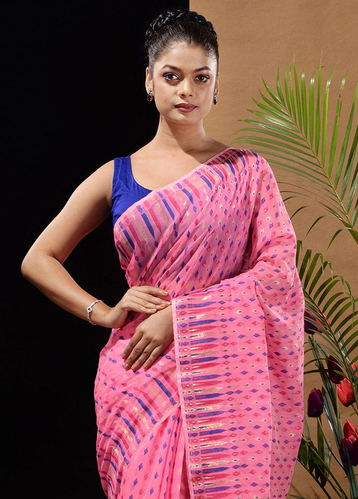 Pink Tant Saree Without Blouse Piece - Indian Silk House Agencies