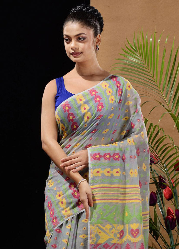 Grey Tant Saree Without Blouse Piece - Indian Silk House Agencies