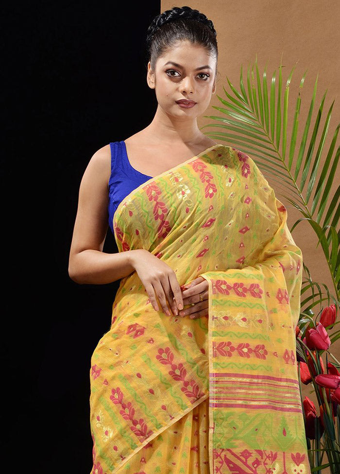 Yellow Tant Saree Without Blouse Piece - Indian Silk House Agencies