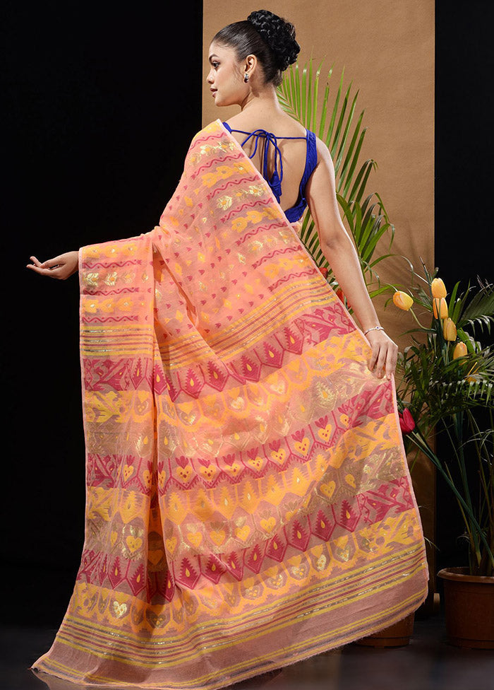 Peach Tant Saree Without Blouse Piece - Indian Silk House Agencies