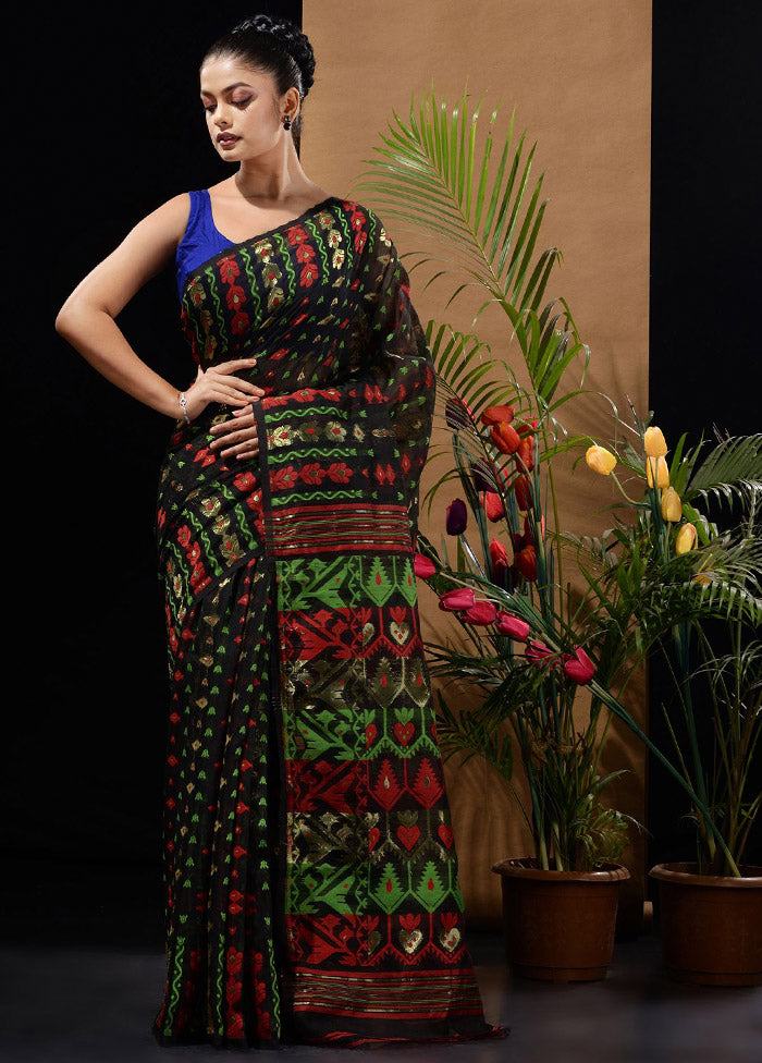 Black Tant Saree Without Blouse Piece - Indian Silk House Agencies