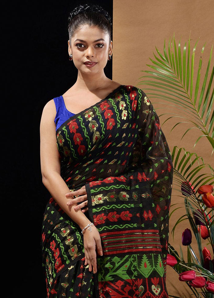 Black Tant Saree Without Blouse Piece - Indian Silk House Agencies