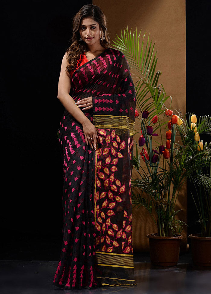 Black Tant Saree Without Blouse Piece - Indian Silk House Agencies