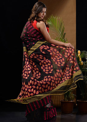 Black Tant Saree Without Blouse Piece - Indian Silk House Agencies