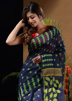 Dark Blue Tant Saree Without Blouse Piece - Indian Silk House Agencies