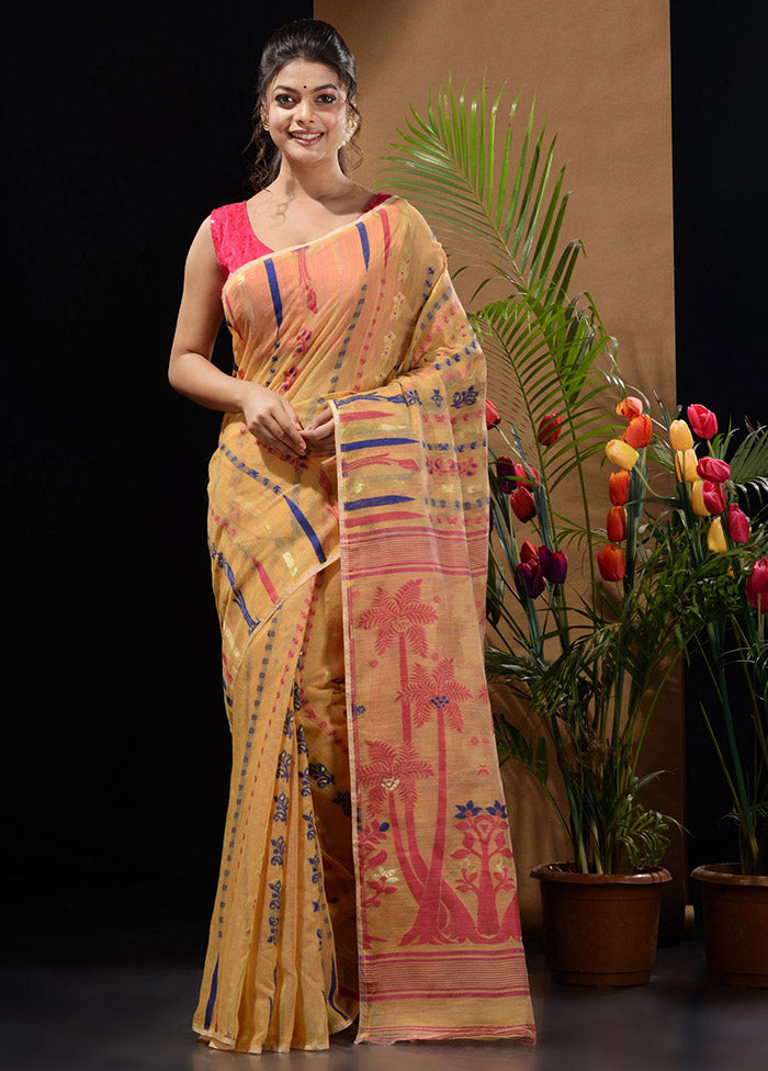 Yellow Tant Saree Without Blouse Piece - Indian Silk House Agencies