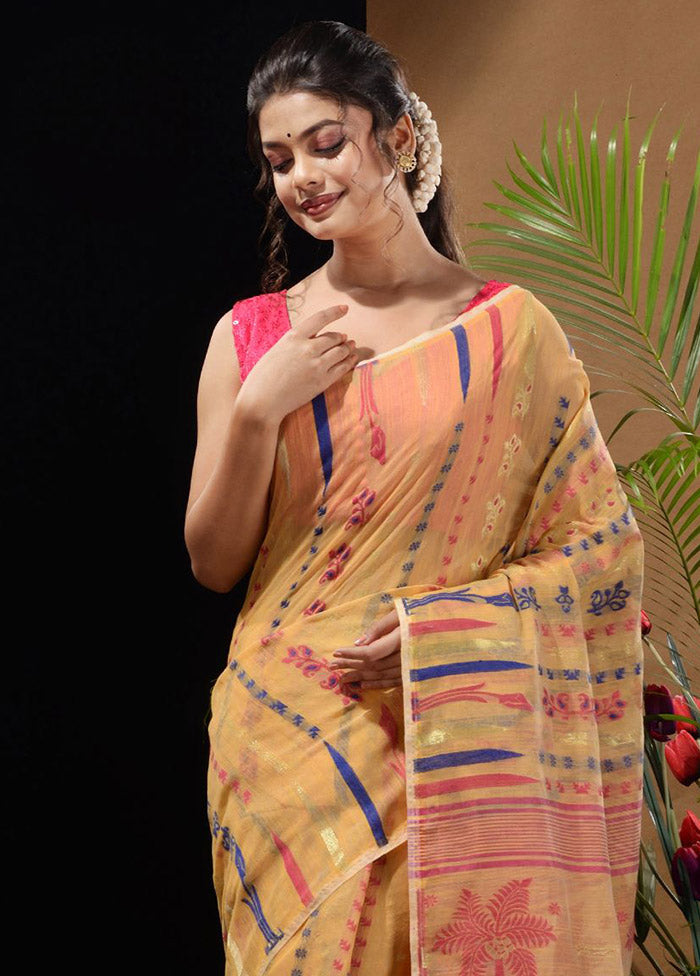 Yellow Tant Saree Without Blouse Piece - Indian Silk House Agencies