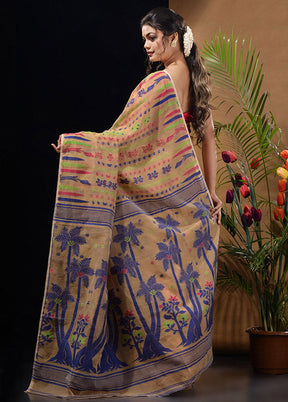 Beige Tant Saree Without Blouse Piece - Indian Silk House Agencies