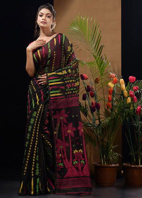 Black Tant Saree Without Blouse Piece - Indian Silk House Agencies